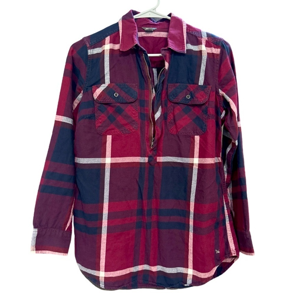 WOMENS EDDIE BAUER PLAID LONG SLEEVE HALF ZIPPER WITH POCKETS SIZE SMALL